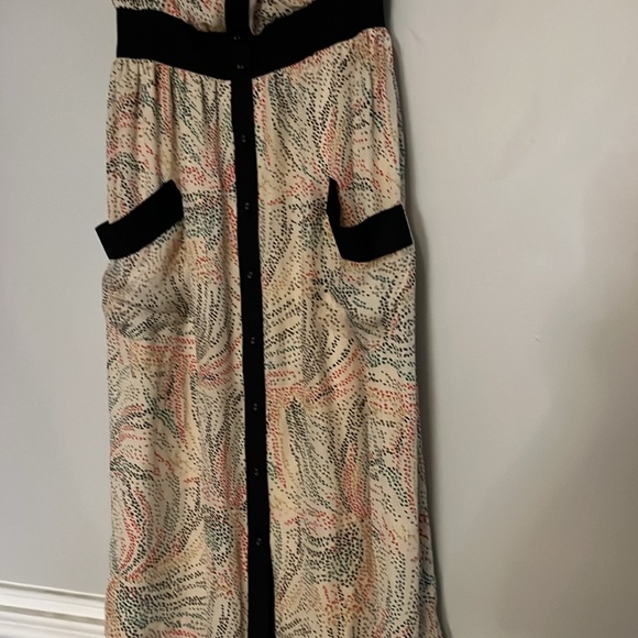 Hype Strapless Midi Dress Size 4 100% Silk Abstract Specked Design Black Trim - Picture 4 of 14